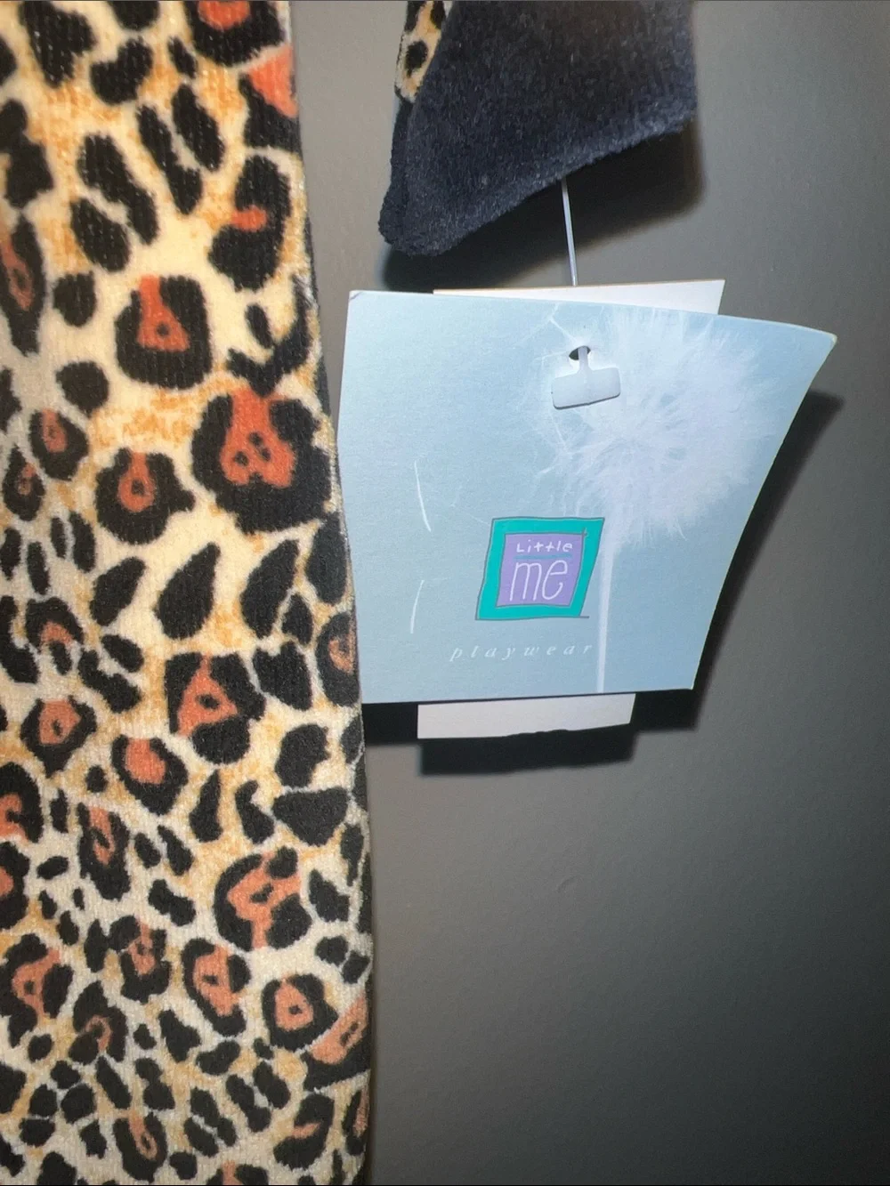 Little Me Leopard Velour Footed One-Piece with Black Collar